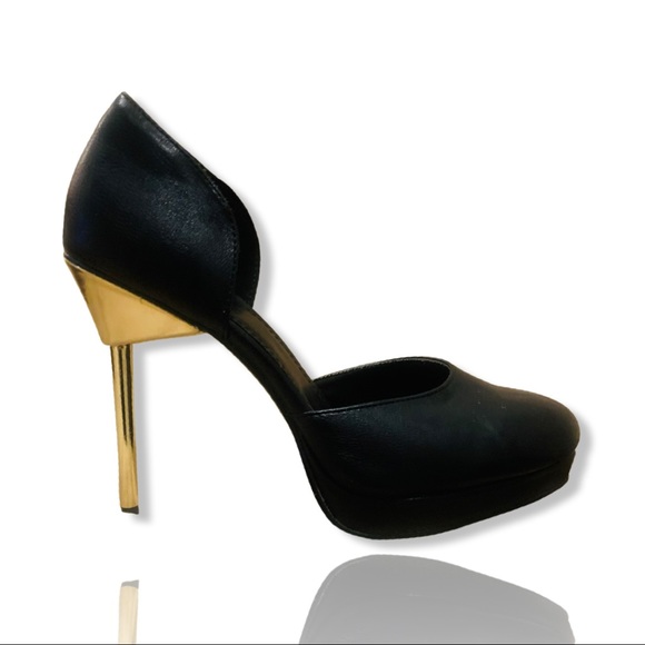 H&M Shoes - H&M black leather & gold platform heels